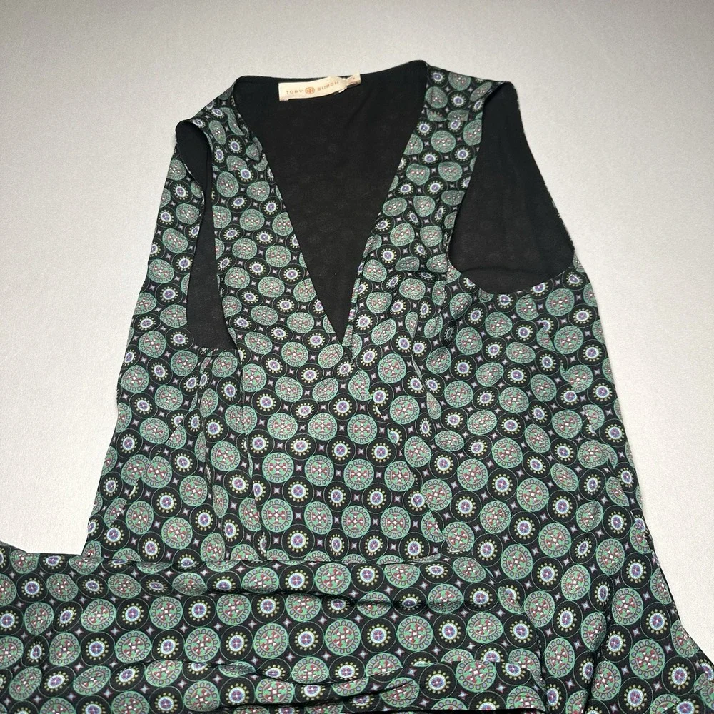 Tory Burch Dress Womens 2‎ Ruffle Green Batik Medallion Cottegecore Flowy Wrap